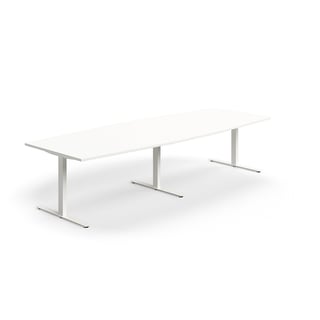Rokovací stôl QBUS, oválny, 3200x1200 mm, T-rám, biely rám, biela