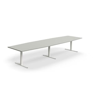 Conference table QBUS, boat shaped, 4000x1200 mm, T-frame, white frame, light grey