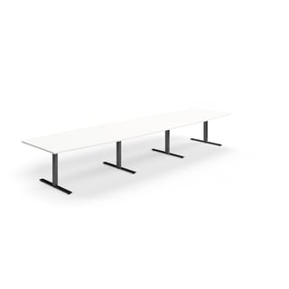 Conference table QBUS, boat shaped, 4800x1200 mm, T-frame, black frame, white