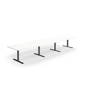 Conference table QBUS, boat shaped, 4800x1200 mm, T-frame, black frame, white