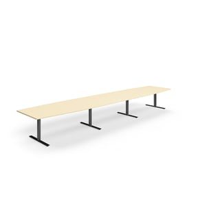 Conference table QBUS, boat shaped, 5600x1200 mm, T-frame, black frame, birch