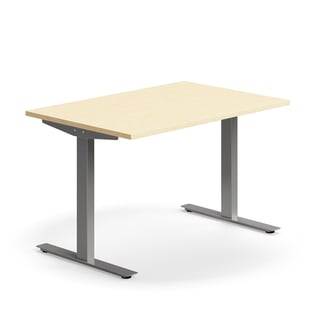 Schreibtisch QBUS, 1200x800 mm, T-Fuß-Gestell, silber/birke