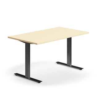 Desk QBUS, straight, 1400x800 mm, T-frame, black frame, birch