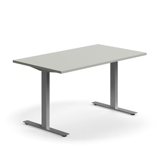 Skrivbord QBUS, T-stativ, 1400x800 mm, silver, ljusgrå
