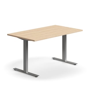 Pisalna miza QBUS, ravna, 1400x800 mm, T-okvir, srebrni okvir, hrast