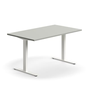 Schreibtisch QBUS, 1400x800 mm, T-Fuß-Gestell, weiß/hellgrau