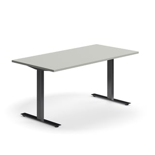 Skrivbord QBUS, T-stativ, 1600x800 mm, svart, ljusgrå