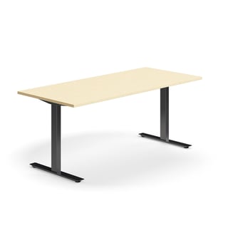 Työpöytä QBUS, suora pöytälevy, 1800x800 mm, T-jalusta, musta jalusta, koivu