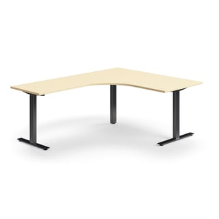 Pisalna miza QBUS, L-oblika, 1600x2000 mm, T-okvir, črni okvir, breza