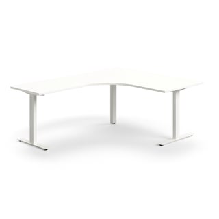 Kancelársky stôl QBUS, rohový, 1600x2000 mm, T-rám, biely rám, biela