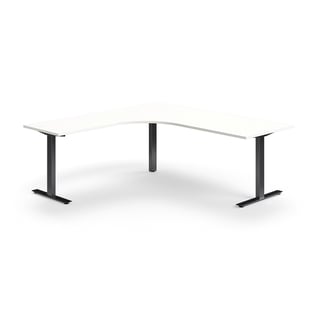 Desk QBUS, L-shaped, 2000x2000 mm, T-frame, black frame, white