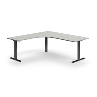 Pisalna miza QBUS, L-oblika, 2000x2000 mm, T-okvir, črni okvir, svetlo siva