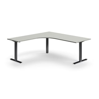 Hjørneskrivebord QBUS, T-stativ, L2000 B2000 mm, svart/lys grå