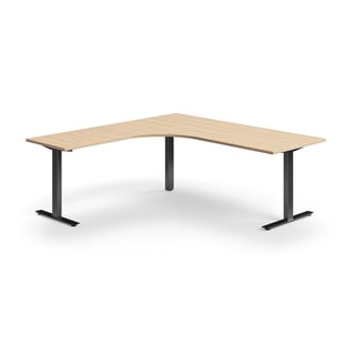 Rohový psací stůl QBUS, T-nohy, 2000x2000 mm, černá podnož, dub