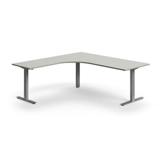 Hjørneskrivebord QBUS, T-stativ, L2000 B2000 mm, sølv/lys grå