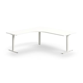Desk QBUS, L-shaped, 2000x2000 mm, T-frame, white frame, white