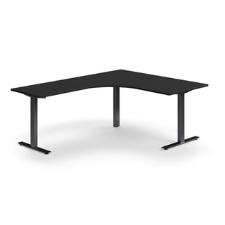 Desk QBUS, L-shaped, 1600x2000 mm, T-frame, black frame, black