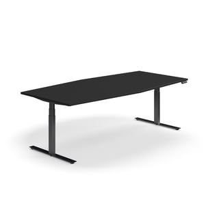 Standing meeting table QBUS, boat shaped, 2400x1200 mm, black frame, black