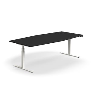 Standing meeting table QBUS, boat shaped, 2400x1200 mm, white frame, black