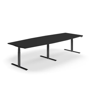 Stående mødebord QBUS, buet, 3200x1200 mm, sort stel, sort
