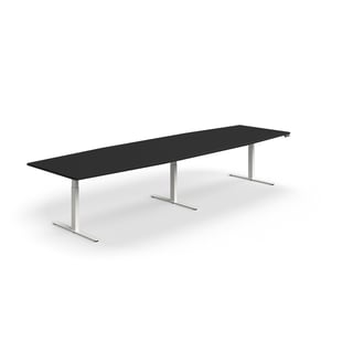 Dvižna konferenčna miza QBUS, oblika čolna, 4000x1200 mm, beli okvir, črna
