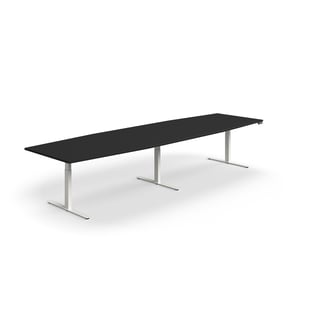 Dvižna konferenčna miza QBUS, oblika čolna, 4000x1200 mm, beli okvir, črna