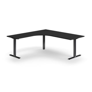 Desk QBUS, L-shaped, 2000x2000 mm, T-frame, black frame, black