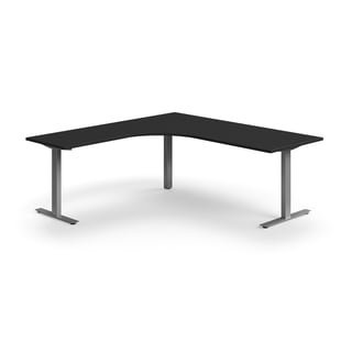 Kancelársky stôl QBUS, rohový, 2000x2000 mm, T-rám, strieborný rám, čierna
