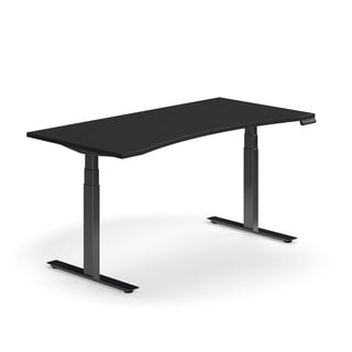 Skrivebord QBUS, hev/senk, mageuttak, L1600 B800 mm, svart, svart