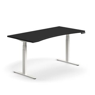 Reguliuojamo aukščio stalas QBUS, išlenktas, 1600x800 mm, baltos kojos, juodas