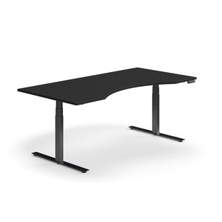 Skrivebord QBUS, hev/senk, mageuttak, L2000 B1000 mm, svart, svart