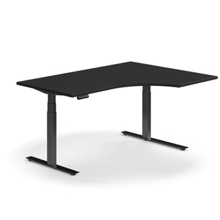 Hjørneskrivebord QBUS, hev/senk, L1600 B1200 mm, svart, svart