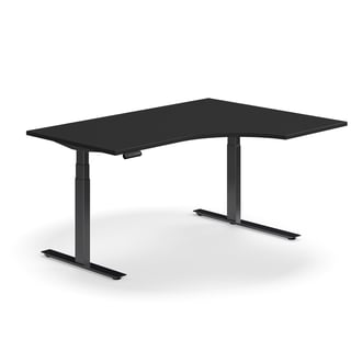 Hæve sænkebord QBUS, ergonomisk, 1600x1200 mm, sort stel, sort
