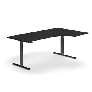 Hörnskrivbord QBUS, höj- och sänkbart, 2000x1200 mm, svart