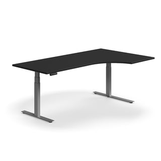 Hæve sænkebord QBUS, ergonomisk, 2000x1200 mm, sølvfarvet stel, sort