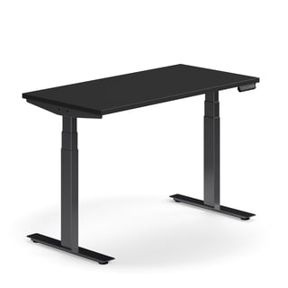 Podesivi stol QBUS, ravni, 1200x600 mm, crno postolje, crni