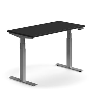 Sähköpöytä QBUS, suora pöytälevy, 1200x600 mm, hopeanharmaa jalusta, musta