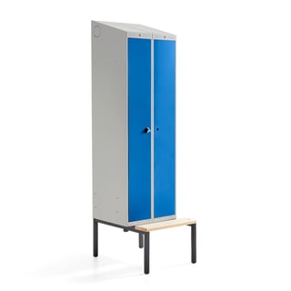 Omklædningsskab CLASSIC COMBO, bænkstel, 2 døre, 2290x600x550 mm, blå