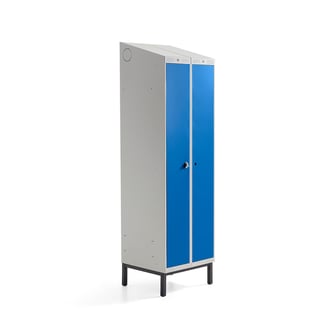 Clean-dirty locker CLASSIC COMBO, leg frame, 2 doors, 2100x600x550mm, blue