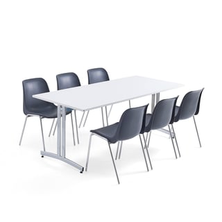 Møbelgruppe SANNA + SIERRA,1 bord, 6 stoler, mørk grå/krom