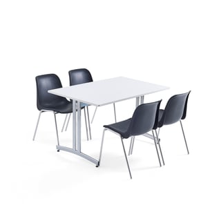 Møbelsæt SANNA + SIERRA, 1 bord og 4 stole, sort/krom