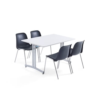 Møbelgruppe SANNA + SIERRA,1 bord, 4 stoler, svart/krom