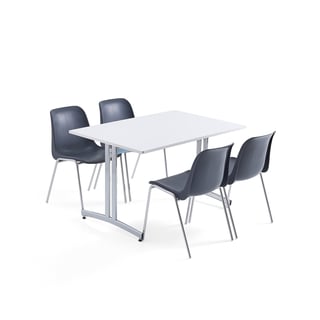 Kalusteryhmä SANNA + SIERRA, 1 pöytä ja 4 tuolia, tummanharmaa/kromi