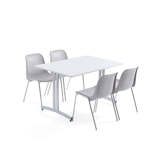 Møbelsæt SANNA + SIERRA, 1 bord og 4 stole, grå/krom