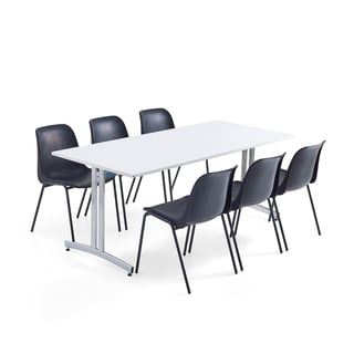 Kalusteryhmä SANNA + SIERRA, 1 pöytä ja 6 tuolia, musta/musta