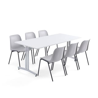 Möbelgrupp SANNA + SIERRA,1 bord, 6 stolar, grå/svart