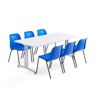 Baldų komplektas SANNA + SIERRA, 1 stalas ir 6 kėdės, mėlyna/juoda