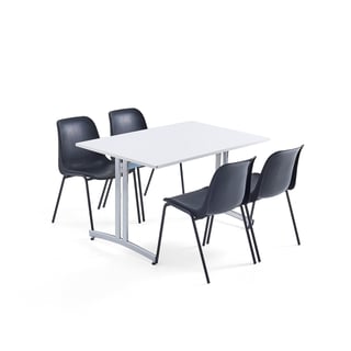 Kalusteryhmä SANNA + SIERRA, 1 pöytä ja 4 tuolia, tumma musta/musta
