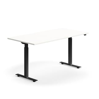 Výškovo nastaviteľný stôl, rovný, 1600x800 mm, čierny rám, biela