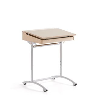 Reguliuojamo aukščio mokyklinis stalas ACCESS, 650x550 mm, HPL beržas, baltas